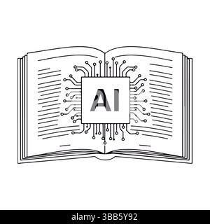 Concept d'apprentissage et d'éducation IA. Technologie IA dans les livres. Illustration de Vecteur
