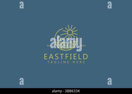 Cottage and Field Landscape View logo badge concept simple Illustration de Vecteur