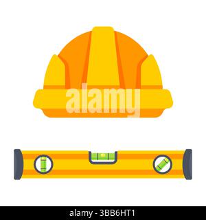 Niveau à bulle dans un style plat. Casque de construction. Matériel de construction et d'ingénierie. Illustration plate Illustration de Vecteur