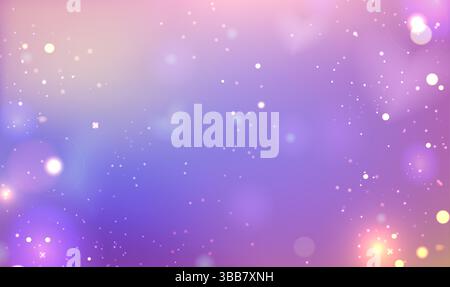 Fond pastel arc-en-ciel scintillant - dégradé rose, violet et bleu rêveur avec des particules de lumière chatoyantes, des cercles et du bokeh. Décor fantastique de conte de fées avec des éclats irisés magiques et vibrants. Illustration de Vecteur