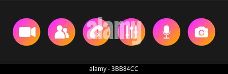 Icône appel vidéo. Ensemble de vecteurs pour l'application ou la conférence d'apprentissage. Collections boutons de gradient de chat vidéo en ligne, discussion sur Internet, technologie d'appel. Plat Illustration de Vecteur