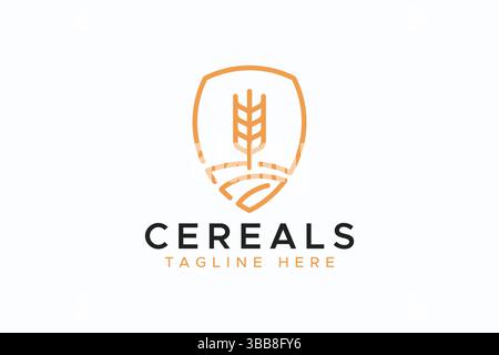 Logo Abstract avoine ou champ de blé sur le bouclier pour les céréales Business Healthy Food Product Illustration de Vecteur