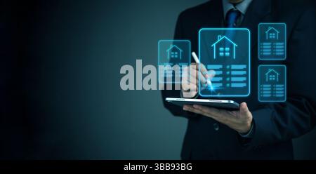 Affaires immobilières en ligne utilisant des stratégies de marketing numérique pour une gestion immobilière efficace.assurance habitation Banque D'Images