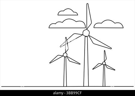 Dessin continu d'énergie alternative pour éoliennes. symbole de l'écologie et de la protection de la nature illustration vectorielle d'une ligne Illustration de Vecteur