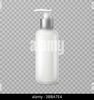 Bouteille de pompe cosmétique vierge dans un style 3D réaliste sur fond transparent, parfait pour la lotion, le sérum et la marque de produits de soins de la peau. Illustration de Vecteur