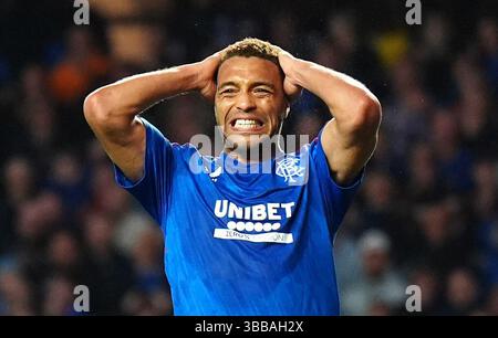 Photo datée du 10-04-2025 du Cyriel Dessers des Rangers qui était fier de marquer son 50e but des Rangers dans la victoire de 3-1 contre Dundee United mais admet que la rareté de l'argenterie résultante est « très douloureuse ». Date d'émission : jeudi 15 mai 2025. Banque D'Images