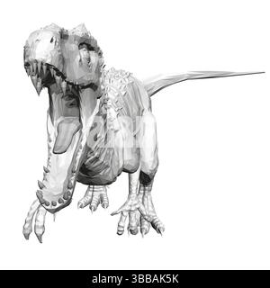 Un dinosaure blanc avec la bouche ouverte et les dents visibles. Le dinosaure est dans une pose qui semble être sur le point d'attaquer. 3D. Illustration de Vecteur