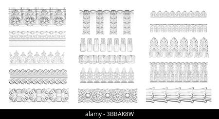Trois ensembles de lignes décoratives sont montrés, chacun avec un design différent. Les lignes sont toutes blanches et semblent être dessinées en noir. Le premier ensemble de ligne Illustration de Vecteur