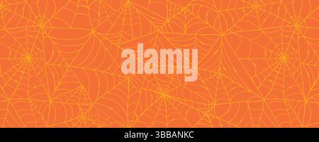 Motif sans couture d'Halloween avec toile d'araignée de dessin animé isolé sur fond orange. Doodle arachnid web parfait pour les cartes, les invitations de fête, web Illustration de Vecteur