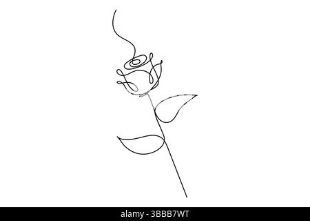 Fleur de rose continue dessin d'une ligne de fleur de rose isolé illustration vectorielle de contour design minimaliste Illustration de Vecteur