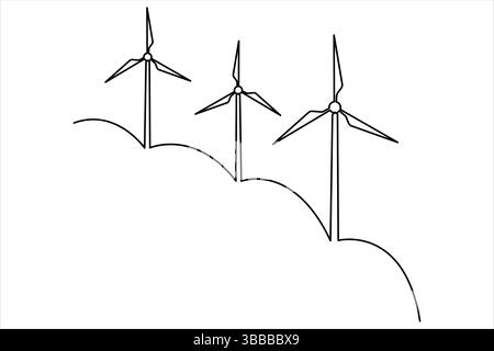 Dessin continu d'énergie alternative pour éoliennes. symbole de l'écologie et de la protection de la nature illustration vectorielle d'une ligne Illustration de Vecteur