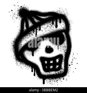 Crâne de graffiti peint pulvérisé. icône de crâne graffiti avec pulvérisation en noir sur blanc. Illustration vectorielle. Illustration de Vecteur