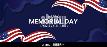 Happy Memorial Day USA bannière, honorer, se souvenir et célébrer les héros, hommage patriotique avec drapeau et étoiles Illustration de Vecteur