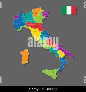 Carte vectorielle de l'Italie avec des noms de villes et avec des frontières ville Illustration de Vecteur
