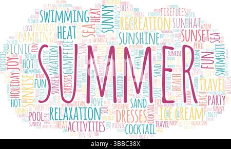 Conception conceptuelle de nuage de mots d'été isolé sur fond blanc. Illustration de Vecteur