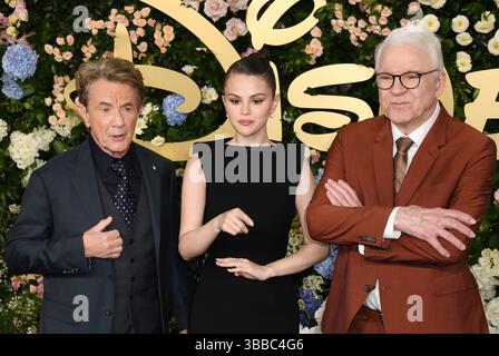 New York, NY, États-Unis. 13 mai 2025. Martin Short, Selena Gomez et Steve Martin au Disney Upfront 2025 le 13 mai 2025 au Javits Center de New York. Crédit : Mpi099/Media Punch/Alamy Live News Banque D'Images