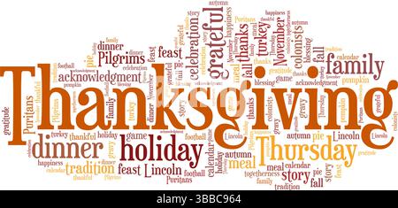 Conception conceptuelle de nuage de mots de Thanksgiving isolé sur fond blanc. Illustration de Vecteur