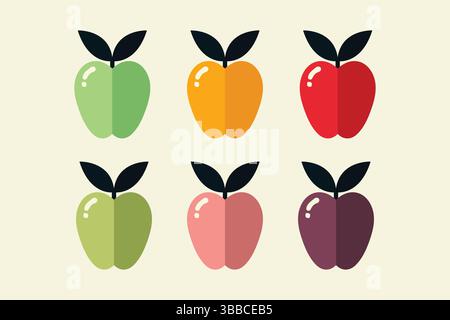 icône de pomme minimaliste définie dans différentes couleurs illustration vectorielle plate isolée sur fond blanc. Illustration de Vecteur
