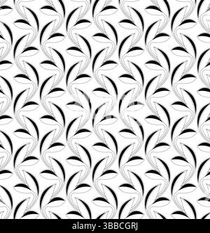 Un motif botanique noir et blanc sans couture avec des feuilles dessinées à la main, parfait pour les textiles, les papiers peints ou les emballages Illustration de Vecteur