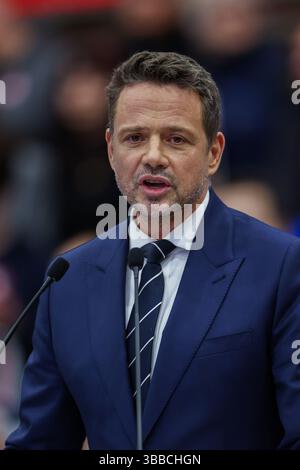 Cracovie, Malopolska, Pologne. 14 mars 2025. Rafal Trzaskowski, maire de Varsovie et candidat à la présidence, vice-président de la plate-forme civique (Platforma Obywatelska), vu lors de son rassemblement de campagne au KS Bronowianka Hall. L'événement a rassemblé des partisans et des résidents locaux dans le cadre de la campagne électorale en cours de Trzaskowski. (Crédit image : © Grzegorz Wajda/SOPA images via ZUMA Press Wire) USAGE ÉDITORIAL SEULEMENT ! Non destiné à UN USAGE commercial ! Banque D'Images