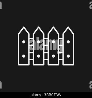 Icône White Outline clôture en bois sur fond noir, frontière Illustration de Vecteur