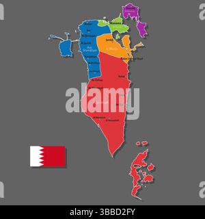 Carte vectorielle de Bahreïn avec des noms de villes et avec des frontières ville Illustration de Vecteur