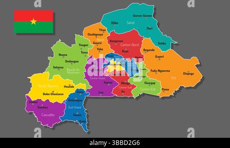 Carte vectorielle du Burkina Faso avec les noms des villes et avec les frontières ville Illustration de Vecteur