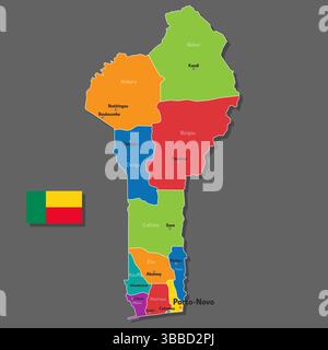 Carte vectorielle du Bénin avec les noms des villes et avec les frontières ville Illustration de Vecteur