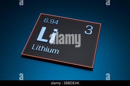 Li - lithium, métal, tableau périodique des éléments. Li - lithium, métal, tableau périodique des éléments. Système, matériel, chimique, numéro atomique, poids, science, éducation. Illustration 3D science026s03 Periodic table element lithium Banque D'Images