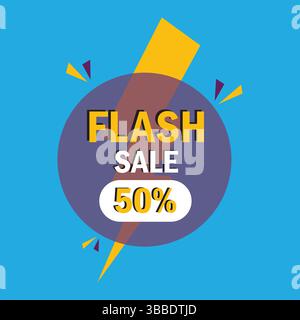 Conception de bannière vectorielle de logo de vente flash. Vente Flash 50% de réduction sur le concept de logo avec Thunderbolt. Illustration de Vecteur