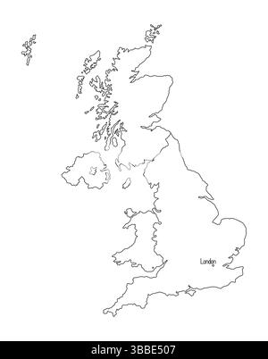 Royaume-Uni de Grande-Bretagne et d'Irlande du Nord plan détaillé du pays, pays européen avec les îles, capitale, image vectorielle dessinée à la main pour la conception ou l'éducation Illustration de Vecteur