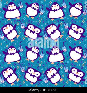 Motif de pingouin sans couture animaux de Noël pour l'emballage du papier et des tissus et des draps et des vêtements pour enfants imprimés et emballage du nouvel an et pac d'hiver Noel Banque D'Images