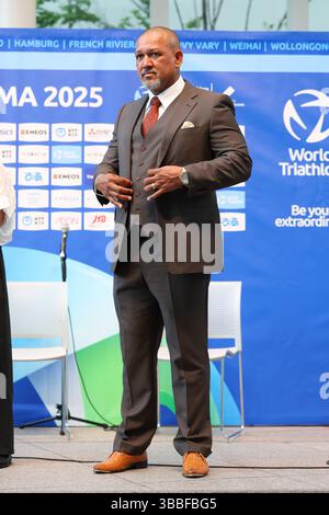 Yokohama, Kanagawa, Japon. 15 mai 2025. Alex Ramirez Triathlon : World Triathlon Championship Series Yokohama 2025 Conférence de presse à Yokohama, Kanagawa, Japon . Crédit : Yohei Osada/AFLO SPORT/Alamy Live News Banque D'Images