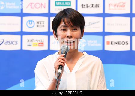 Yokohama, Kanagawa, Japon. 15 mai 2025. Ai Ueda Triathlon : World Triathlon Championship Series Yokohama 2025 Conférence de presse à Yokohama, Kanagawa, Japon . Crédit : Yohei Osada/AFLO SPORT/Alamy Live News Banque D'Images