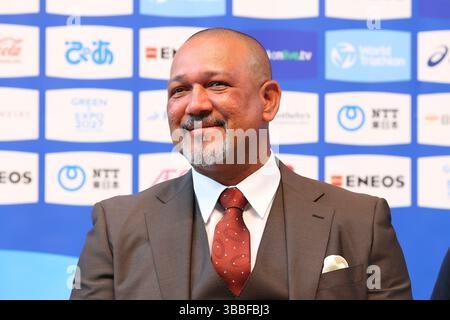 Yokohama, Kanagawa, Japon. 15 mai 2025. Alex Ramirez Triathlon : World Triathlon Championship Series Yokohama 2025 Conférence de presse à Yokohama, Kanagawa, Japon . Crédit : Yohei Osada/AFLO SPORT/Alamy Live News Banque D'Images