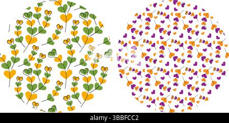 Inhabituels cœurs à main levée en forme de brindilles sur des taches en forme de coeur Circle Halloween et St Patrick décors. Illustration vectorielle isolée cartes thématiques de voeux, bannière d'affichage ou de promotion, dépliants, étiquette de prix Illustration de Vecteur