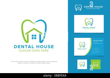Symbole dent et maison symbole du logo Dental House et modèle de carte de visite minimaliste. Illustration de Vecteur