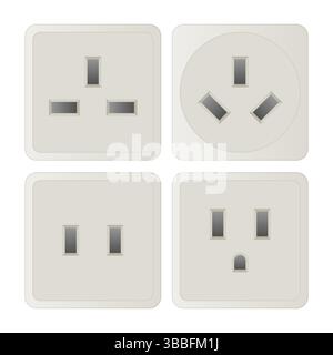 Prises électriques de puissance avec différents types Vector. Électricité électrique. Intérieur de la prise murale. Illustration de Vecteur