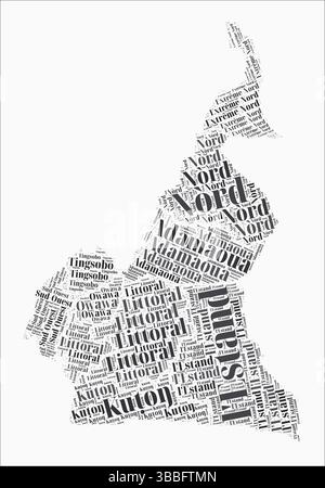 Cameroun régions de style de texte. Pays région nomme les nuages de mots en langue anglaise. Illustration vectorielle élégante. Illustration de Vecteur