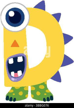 Illustration vectorielle colorée d'une lettre d sur le thème du monstre avec des couleurs vibrantes et des éléments de conception fantaisistes Illustration de Vecteur