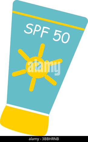 Tube de crème SPF avec clip icône soleil Crème solaire avec une haute protection contre les rayons. Soins de la peau en été, icône de couleur isolée, élément vectoriel Illustration de Vecteur