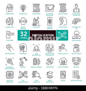 Icônes de numérisation : transformer les entreprises et la technologie Illustration de Vecteur