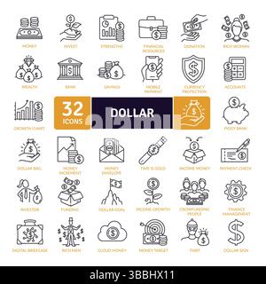Collection d'icônes des finances et de l'argent : illustrations du secteur d'activité financier 32 Illustration de Vecteur