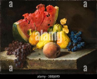Lilly Martin Spencer, natures mortes avec pastèque, poires et raisins, peinture de natures mortes à l'huile sur toile, vers 1860 Banque D'Images