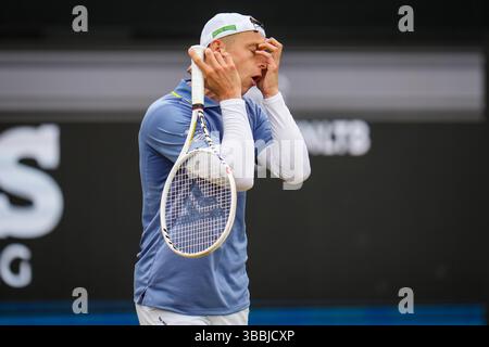 'S-HERTOGENBOSCH, PAYS-BAS - 14 JUIN : Tallon Griekspoor, des pays-Bas, réagit dans son match de quart de finale masculin contre Aleksandar Vukic, d'Australie, le jour 5 des Championnats Libema Open Grass court à l'Autotron le 14 juin 2024 à 's-Hertogenbosch, pays-Bas (photo de Rene Nijhuis/BSR Agency) Banque D'Images