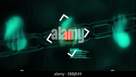 Image du code qr et du traitement des données sur fond noir Banque D'Images