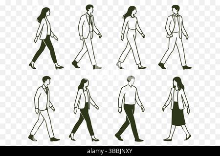 Minimaliste Line Art ensemble de gens d'affaires marchant - professionnels hommes et femmes en mouvement Illustration de Vecteur