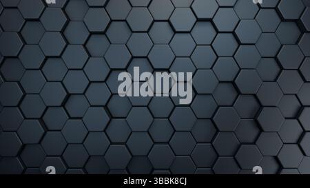 Fond géométrique sombre abstrait avec un motif de formes hexagonales bleu foncé Banque D'Images
