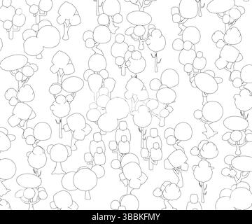 Un dessin noir et blanc d'arbres avec des cercles. Les cercles sont de tailles variables et sont dispersés dans toute l'image Illustration de Vecteur