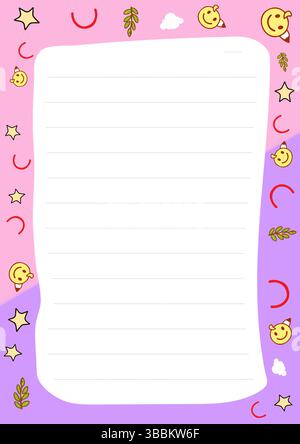 Cute Pink Purple Lined Notebook Paper Design parfait pour les planificateurs de notes, les journaux et la papeterie pour enfants Illustration de Vecteur